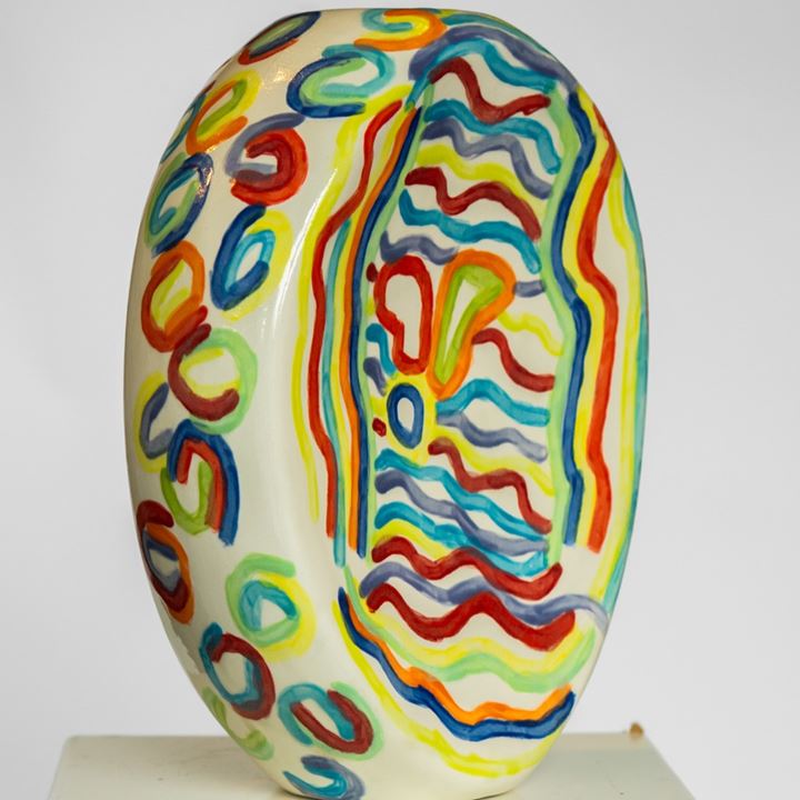 Grote afbeelding Happy blokjes rondjes kringel kleurvaas